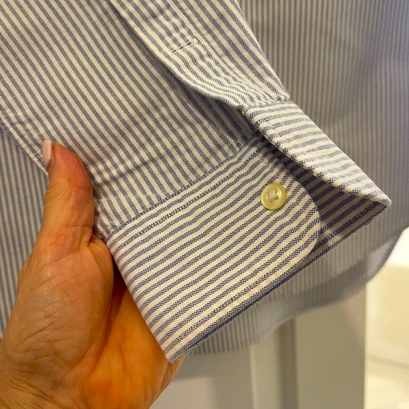 Ralph Lauren Blue and White Striped Button Down Shirt - Picture 5 of 5